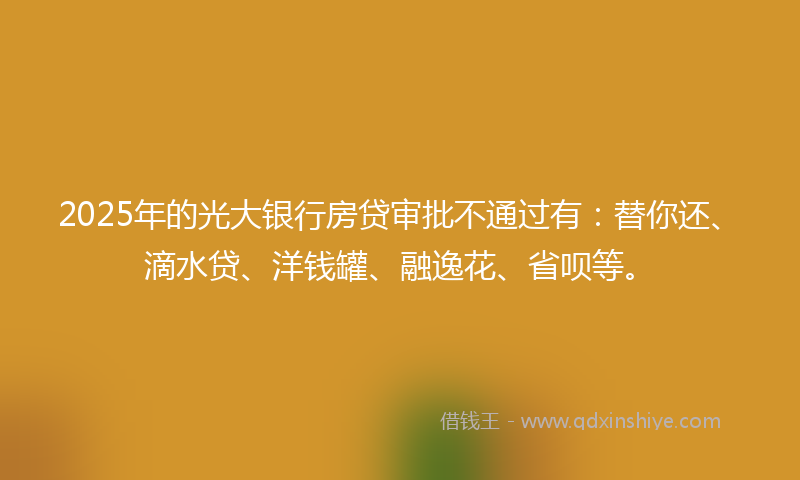 2025年的光大银行房贷审批不通过有：替你还、滴水贷、洋钱罐、融逸花、省呗等。