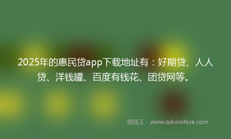2025年的惠民贷app下载地址有：好期贷、人人贷、洋钱罐、百度有钱花、团贷网等。