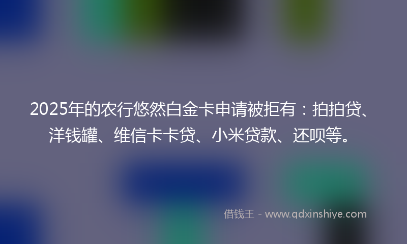 2025年的农行悠然白金卡申请被拒有：拍拍贷、洋钱罐、维信卡卡贷、小米贷款、还呗等。