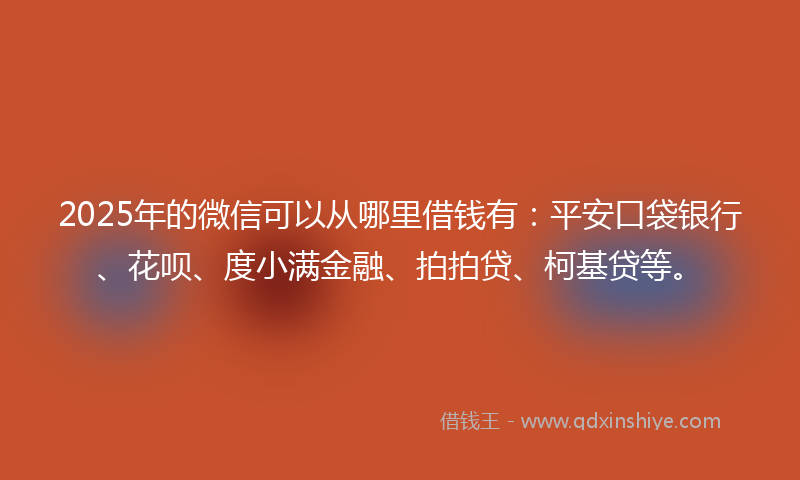 2025年的微信可以从哪里借钱有：平安口袋银行、花呗、度小满金融、拍拍贷、柯基贷等。