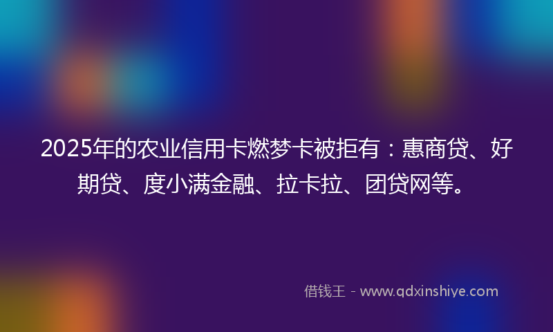 2025年的农业信用卡燃梦卡被拒有：惠商贷、好期贷、度小满金融、拉卡拉、团贷网等。