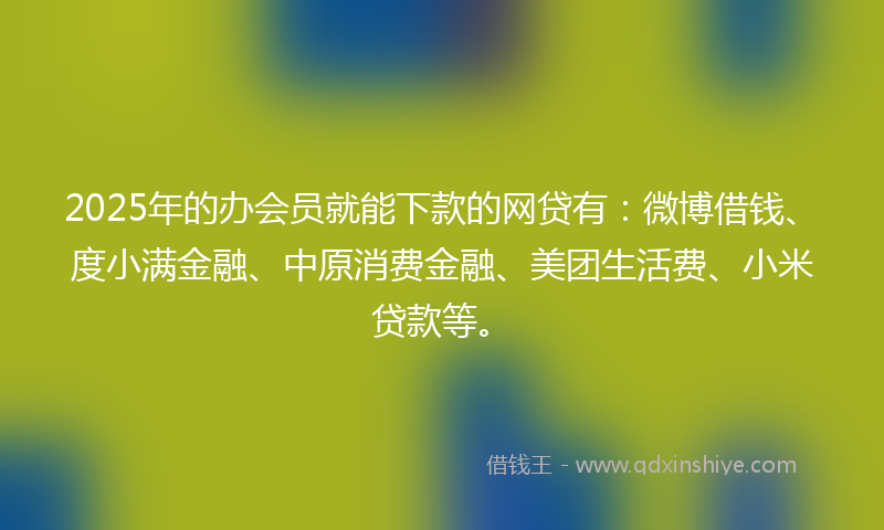 2025年的办会员就能下款的网贷有：微博借钱、度小满金融、中原消费金融、美团生活费、小米贷款等。