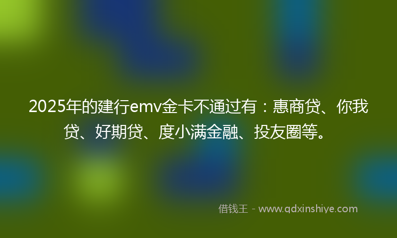 2025年的建行emv金卡不通过有：惠商贷、你我贷、好期贷、度小满金融、投友圈等。