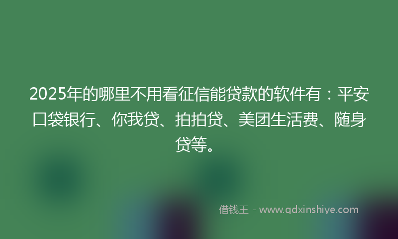 2025年的哪里不用看征信能贷款的软件有：平安口袋银行、你我贷、拍拍贷、美团生活费、随身贷等。