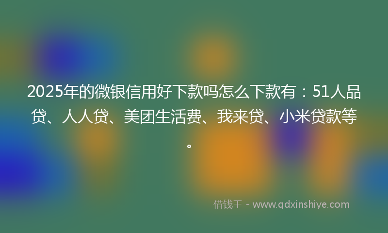 2025年的微银信用好下款吗怎么下款有：51人品贷、人人贷、美团生活费、我来贷、小米贷款等。