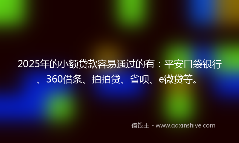 2025年的小额贷款容易通过的有：平安口袋银行、360借条、拍拍贷、省呗、e微贷等。