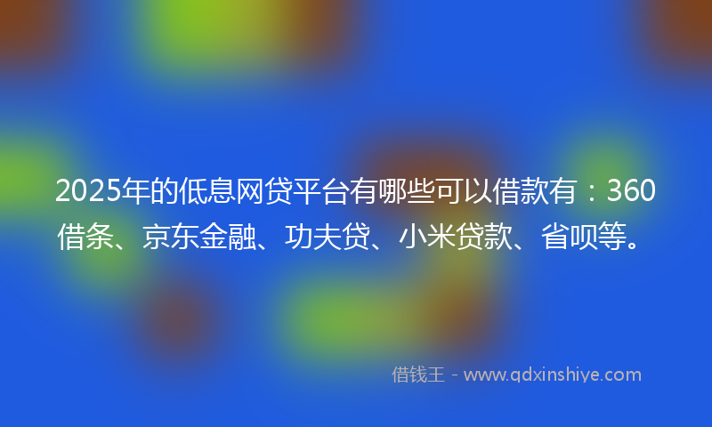 2025年的低息网贷平台有哪些可以借款有：360借条、京东金融、功夫贷、小米贷款、省呗等。