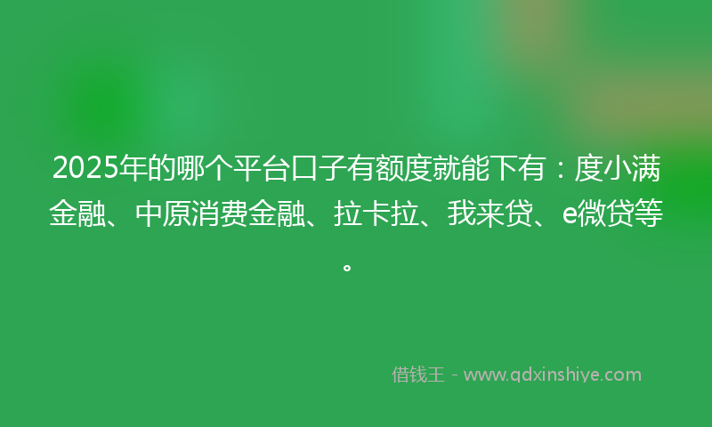 2025年的哪个平台口子有额度就能下有：度小满金融、中原消费金融、拉卡拉、我来贷、e微贷等。