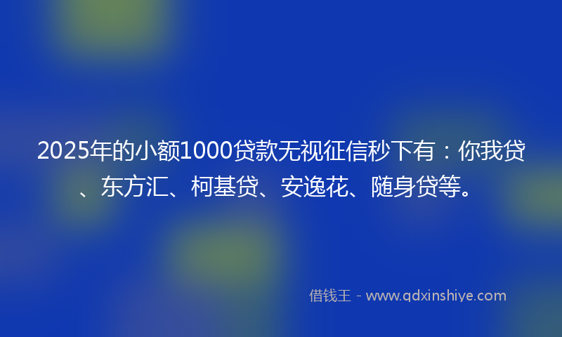2025年的小额1000贷款无视征信秒下有：你我贷、东方汇、柯基贷、安逸花、随身贷等。
