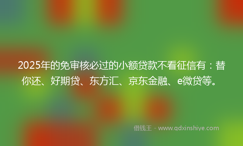 2025年的免审核必过的小额贷款不看征信有：替你还、好期贷、东方汇、京东金融、e微贷等。