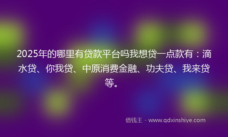 2025年的哪里有贷款平台吗我想贷一点款有：滴水贷、你我贷、中原消费金融、功夫贷、我来贷等。