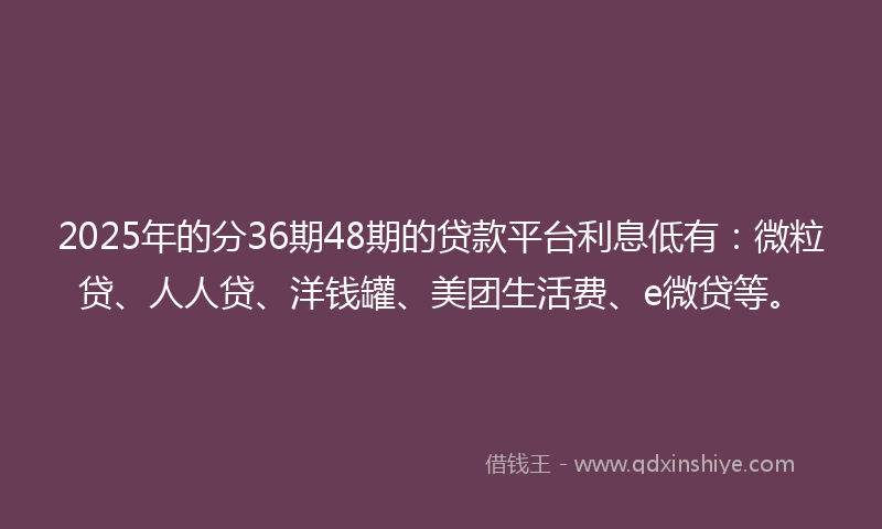 2025年的分36期48期的贷款平台利息低有：微粒贷、人人贷、洋钱罐、美团生活费、e微贷等。