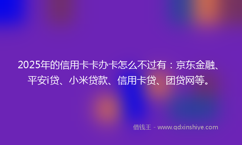 2025年的信用卡卡办卡怎么不过有：京东金融、平安i贷、小米贷款、信用卡贷、团贷网等。
