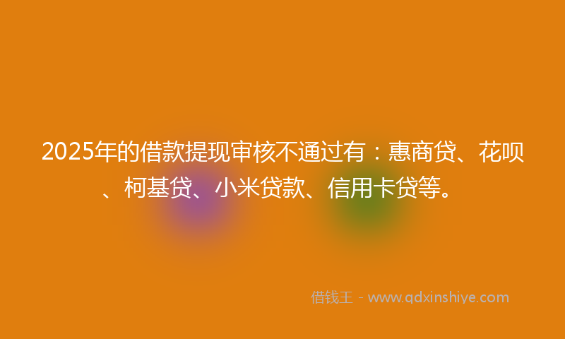 2025年的借款提现审核不通过有：惠商贷、花呗、柯基贷、小米贷款、信用卡贷等。