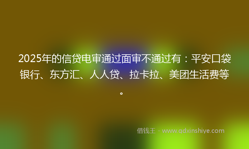 2025年的信贷电审通过面审不通过有：平安口袋银行、东方汇、人人贷、拉卡拉、美团生活费等。