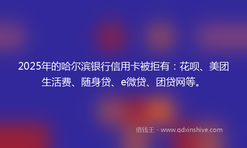 2025年的哈尔滨银行信用卡被拒有：花呗、美团生活费、随身贷、e微贷、团贷网等。