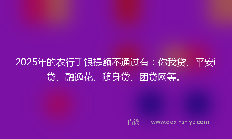 2025年的农行手银提额不通过有：你我贷、平安i贷、融逸花、随身贷、团贷网等。