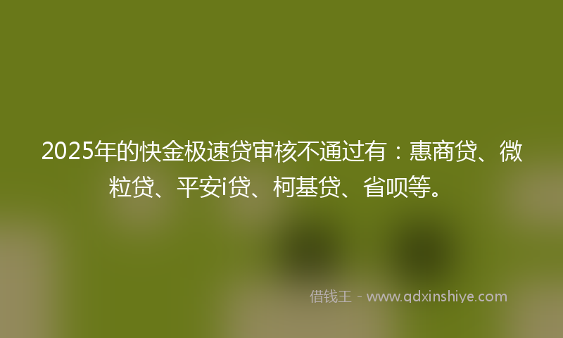 2025年的快金极速贷审核不通过有：惠商贷、微粒贷、平安i贷、柯基贷、省呗等。