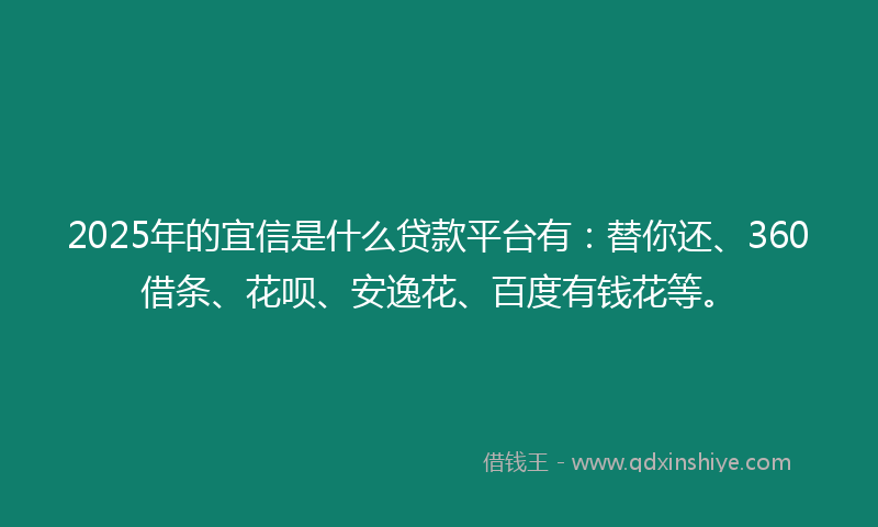 2025年的宜信是什么贷款平台有：替你还、360借条、花呗、安逸花、百度有钱花等。