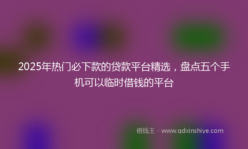 2025年热门必下款的贷款平台精选，盘点五个手机可以临时借钱的平台