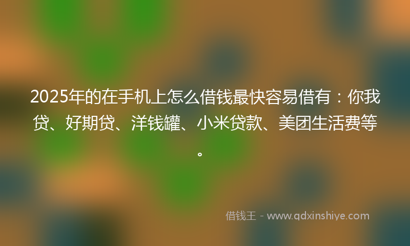 2025年的在手机上怎么借钱最快容易借有：你我贷、好期贷、洋钱罐、小米贷款、美团生活费等。