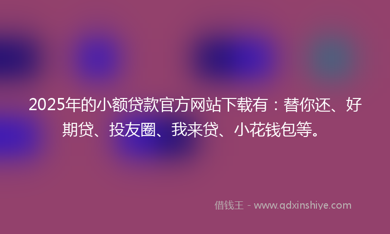 2025年的小额贷款官方网站下载有：替你还、好期贷、投友圈、我来贷、小花钱包等。
