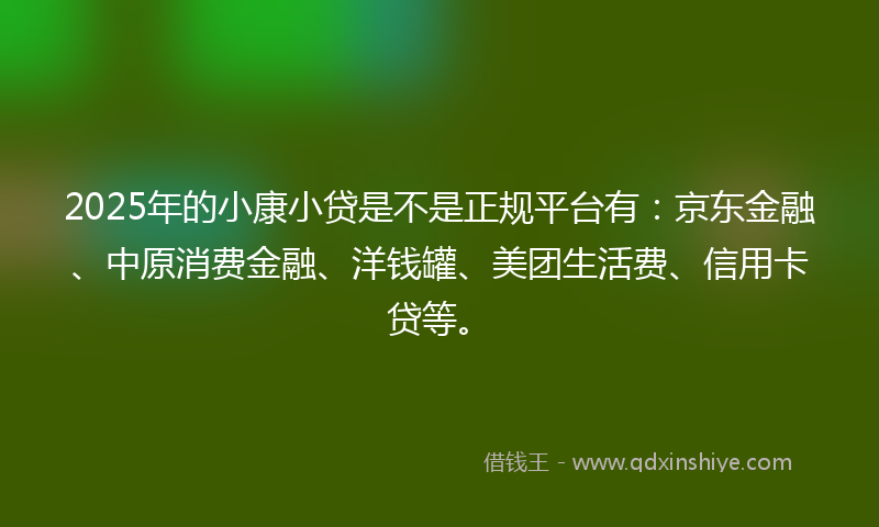 2025年的小康小贷是不是正规平台有：京东金融、中原消费金融、洋钱罐、美团生活费、信用卡贷等。