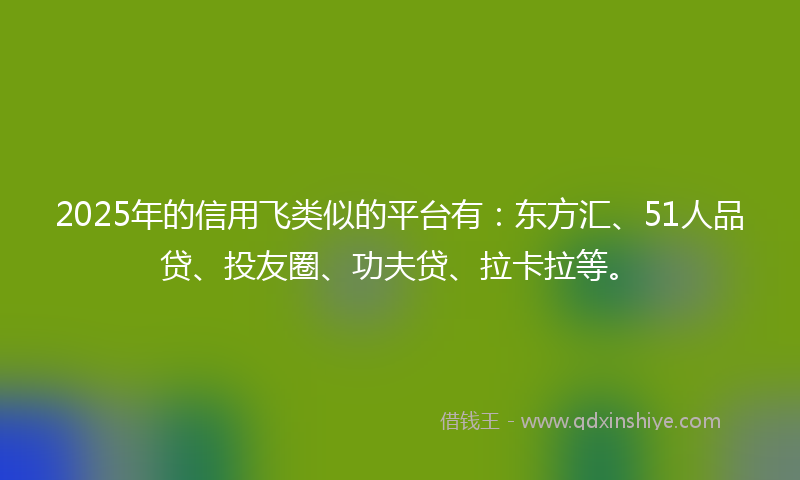 2025年的信用飞类似的平台有：东方汇、51人品贷、投友圈、功夫贷、拉卡拉等。