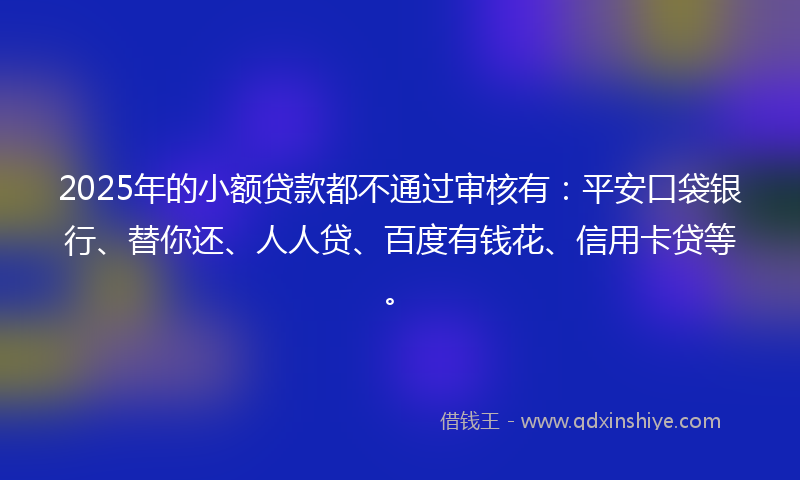 2025年的小额贷款都不通过审核有：平安口袋银行、替你还、人人贷、百度有钱花、信用卡贷等。