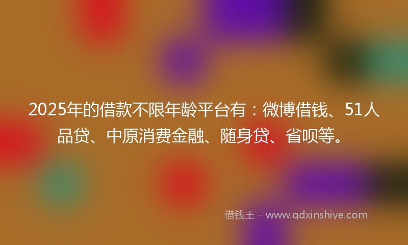 2025年的借款不限年龄平台有：微博借钱、51人品贷、中原消费金融、随身贷、省呗等。