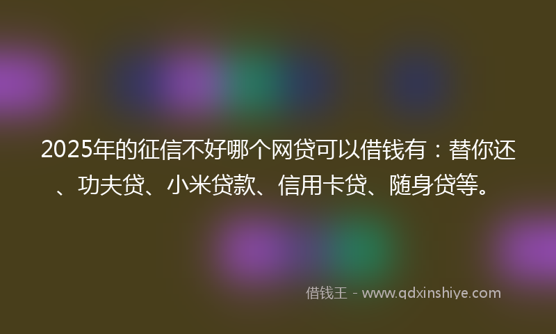 2025年的征信不好哪个网贷可以借钱有：替你还、功夫贷、小米贷款、信用卡贷、随身贷等。