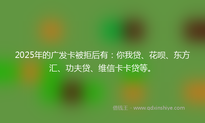 2025年的广发卡被拒后有：你我贷、花呗、东方汇、功夫贷、维信卡卡贷等。