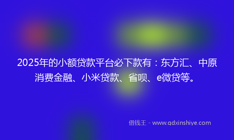 2025年的小额贷款平台必下款有：东方汇、中原消费金融、小米贷款、省呗、e微贷等。