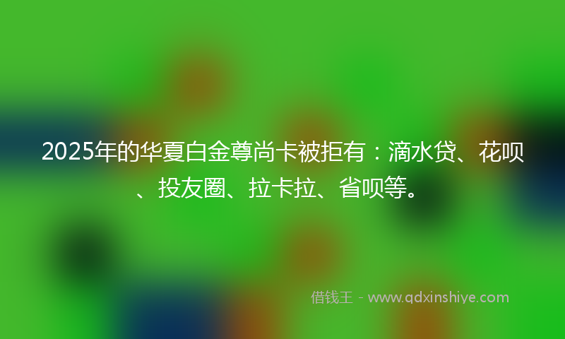 2025年的华夏白金尊尚卡被拒有：滴水贷、花呗、投友圈、拉卡拉、省呗等。