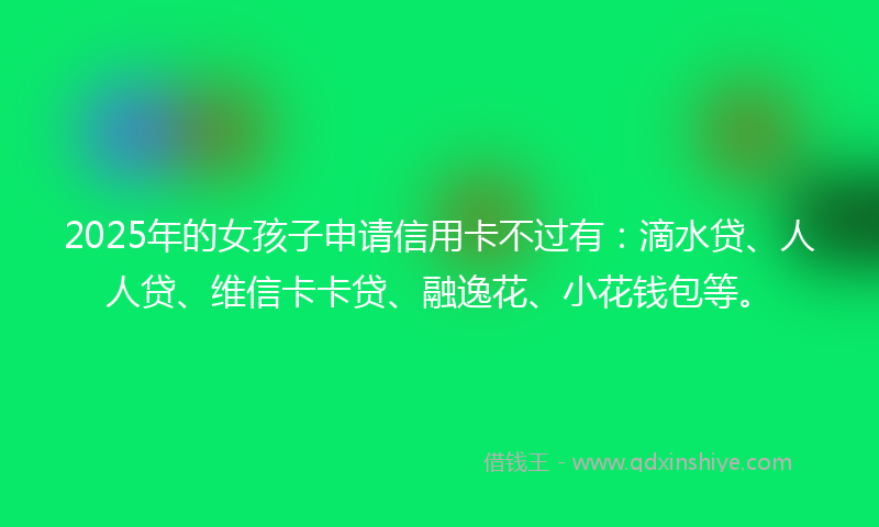 2025年的女孩子申请信用卡不过有：滴水贷、人人贷、维信卡卡贷、融逸花、小花钱包等。