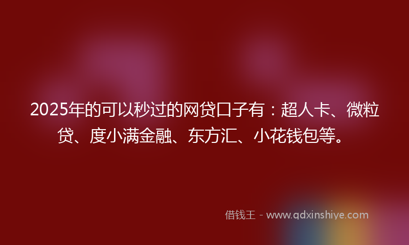2025年的可以秒过的网贷口子有：超人卡、微粒贷、度小满金融、东方汇、小花钱包等。