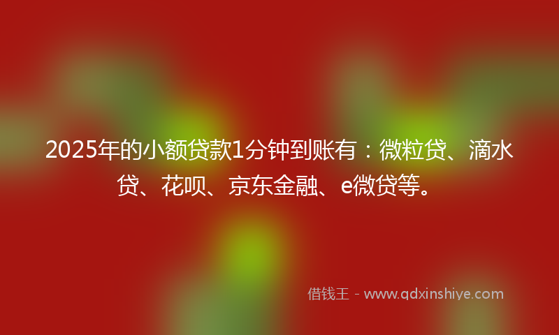 2025年的小额贷款1分钟到账有：微粒贷、滴水贷、花呗、京东金融、e微贷等。