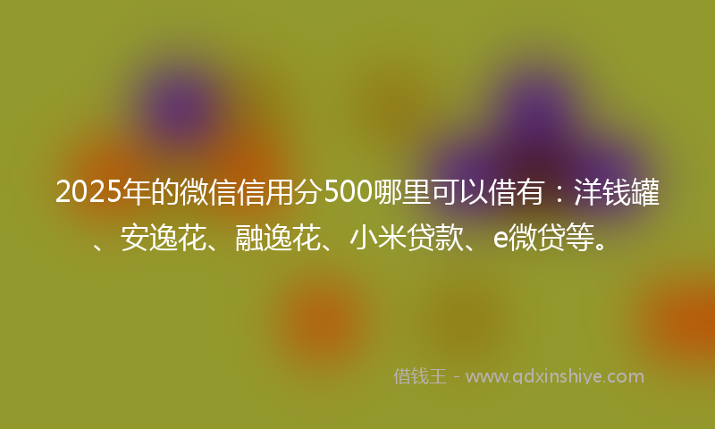 2025年的微信信用分500哪里可以借有：洋钱罐、安逸花、融逸花、小米贷款、e微贷等。
