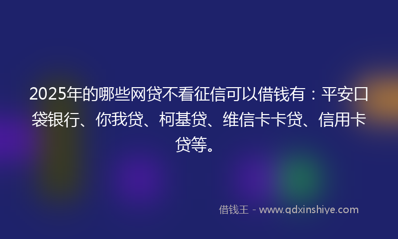 2025年的哪些网贷不看征信可以借钱有：平安口袋银行、你我贷、柯基贷、维信卡卡贷、信用卡贷等。