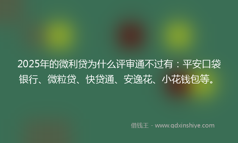 2025年的微利贷为什么评审通不过有：平安口袋银行、微粒贷、快贷通、安逸花、小花钱包等。