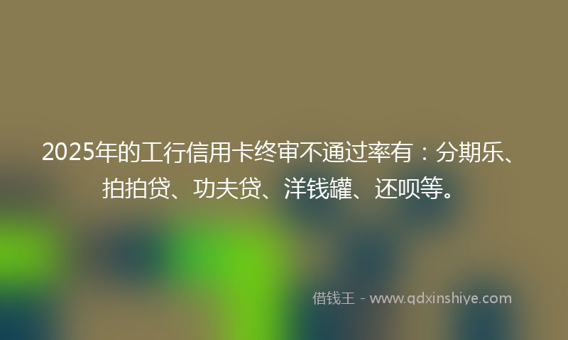 2025年的工行信用卡终审不通过率有：分期乐、拍拍贷、功夫贷、洋钱罐、还呗等。