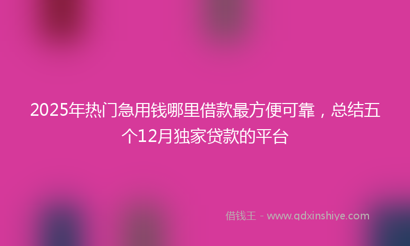 2025年热门急用钱哪里借款最方便可靠，总结五个12月独家贷款的平台