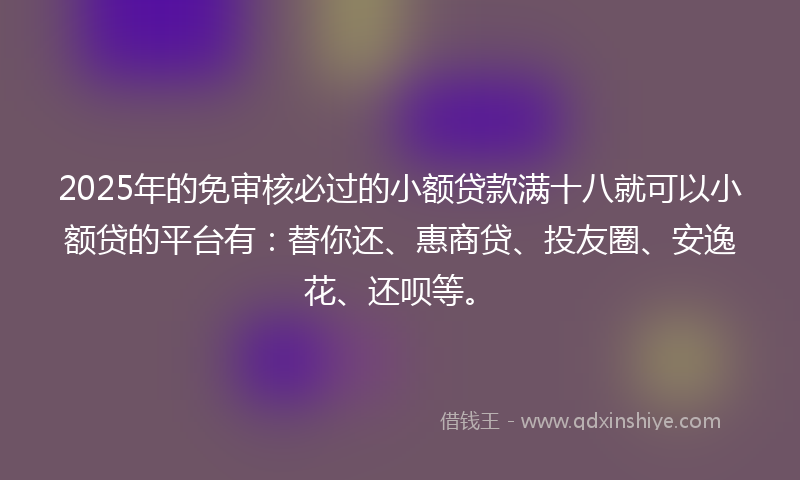 2025年的免审核必过的小额贷款满十八就可以小额贷的平台有：替你还、惠商贷、投友圈、安逸花、还呗等。