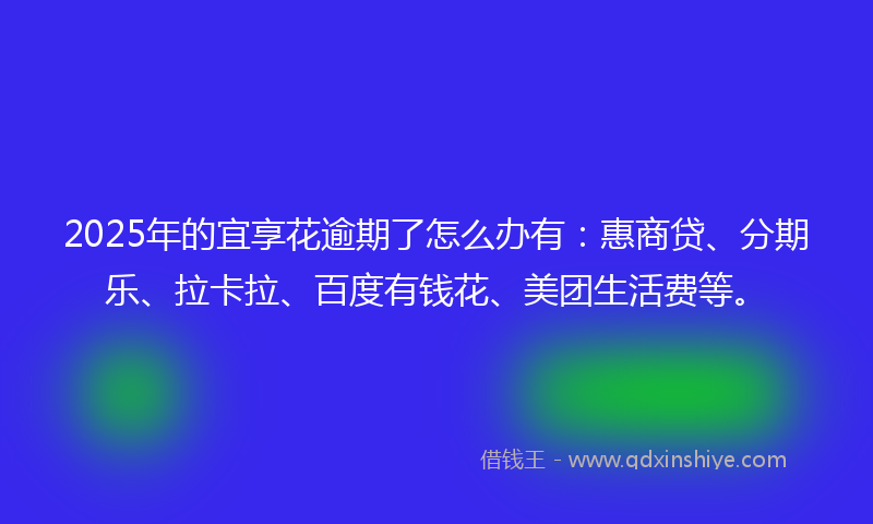 2025年的宜享花逾期了怎么办有：惠商贷、分期乐、拉卡拉、百度有钱花、美团生活费等。