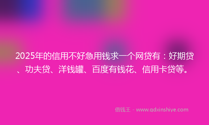 2025年的信用不好急用钱求一个网贷有：好期贷、功夫贷、洋钱罐、百度有钱花、信用卡贷等。