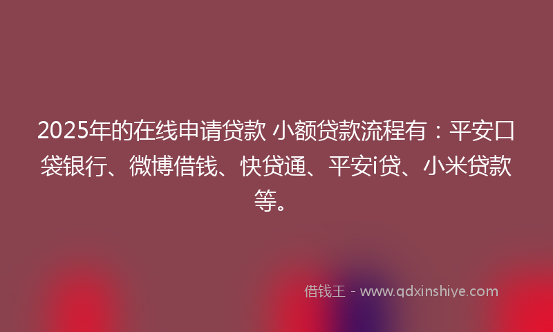 2025年的在线申请贷款 小额贷款流程有：平安口袋银行、微博借钱、快贷通、平安i贷、小米贷款等。