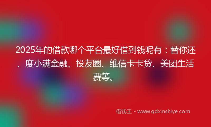 2025年的借款哪个平台最好借到钱呢有：替你还、度小满金融、投友圈、维信卡卡贷、美团生活费等。