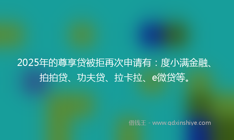 2025年的尊享贷被拒再次申请有：度小满金融、拍拍贷、功夫贷、拉卡拉、e微贷等。
