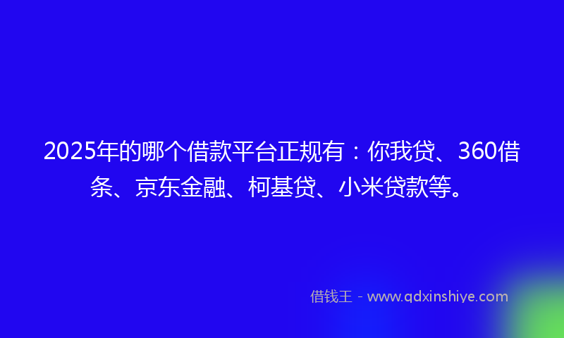 2025年的哪个借款平台正规有：你我贷、360借条、京东金融、柯基贷、小米贷款等。