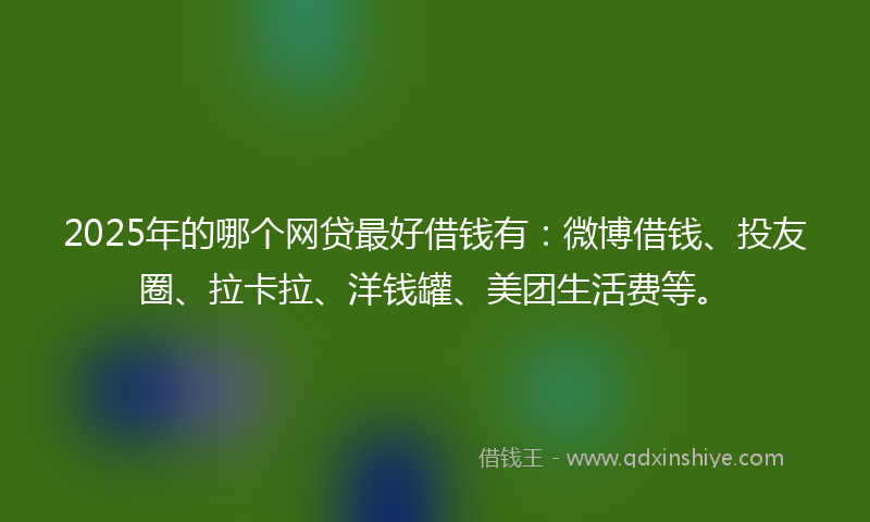 2025年的哪个网贷最好借钱有：微博借钱、投友圈、拉卡拉、洋钱罐、美团生活费等。